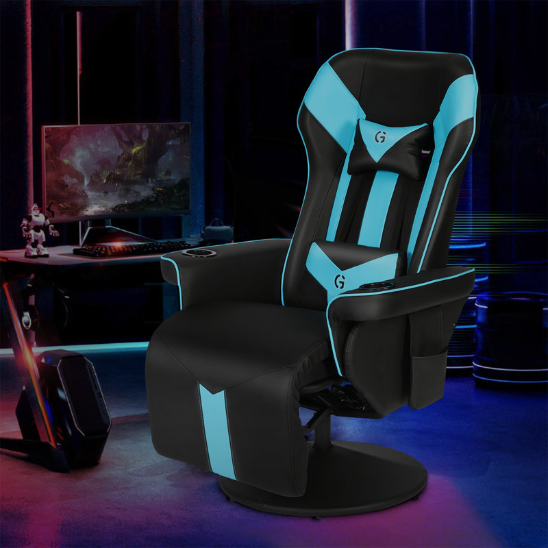 Inbox Zero Reclining Ergonomic Swiveling PC Racing Game Chair with Footrest Inbox Zero Color Black Blue